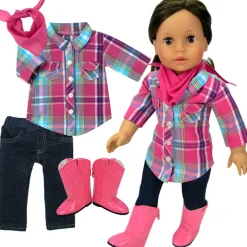 Kids Teamson Sophia’s Plaid Western Shirt, Jeggings, Bandana, and Boots for 18" Dolls, Multi