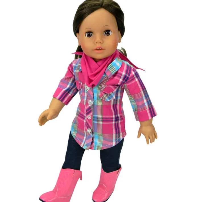 Kids Teamson Sophia’s Plaid Western Shirt, Jeggings, Bandana, and Boots for 18" Dolls, Multi