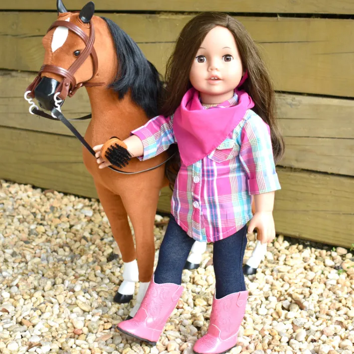 Kids Teamson Sophia’s Plaid Western Shirt, Jeggings, Bandana, and Boots for 18" Dolls, Multi