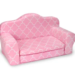 Kids Teamson Sophia’s Plush Pink/White Moroccan Print Pull-Out Sofa/Bed Sized for 18" Dolls