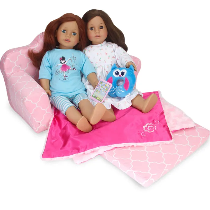 Kids Teamson Sophia’s Plush Pink/White Moroccan Print Pull-Out Sofa/Bed Sized for 18" Dolls