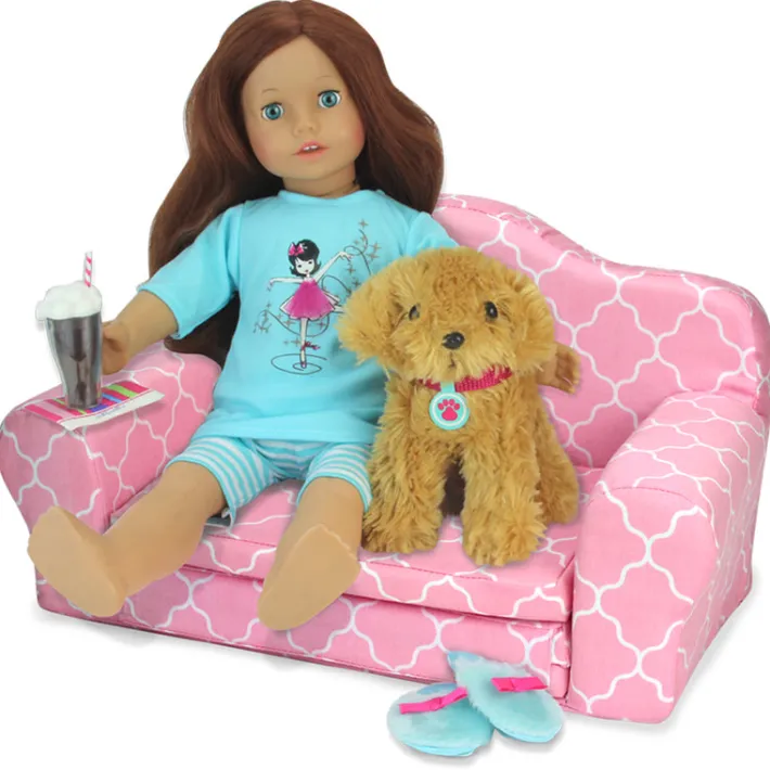 Kids Teamson Sophia’s Plush Pink/White Moroccan Print Pull-Out Sofa/Bed Sized for 18" Dolls