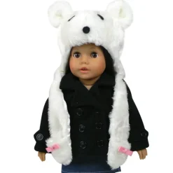 Kids Teamson Sophia’s Polar Bear Faux Fur Hat with Hand-Warming Pockets for 18” Dolls, White