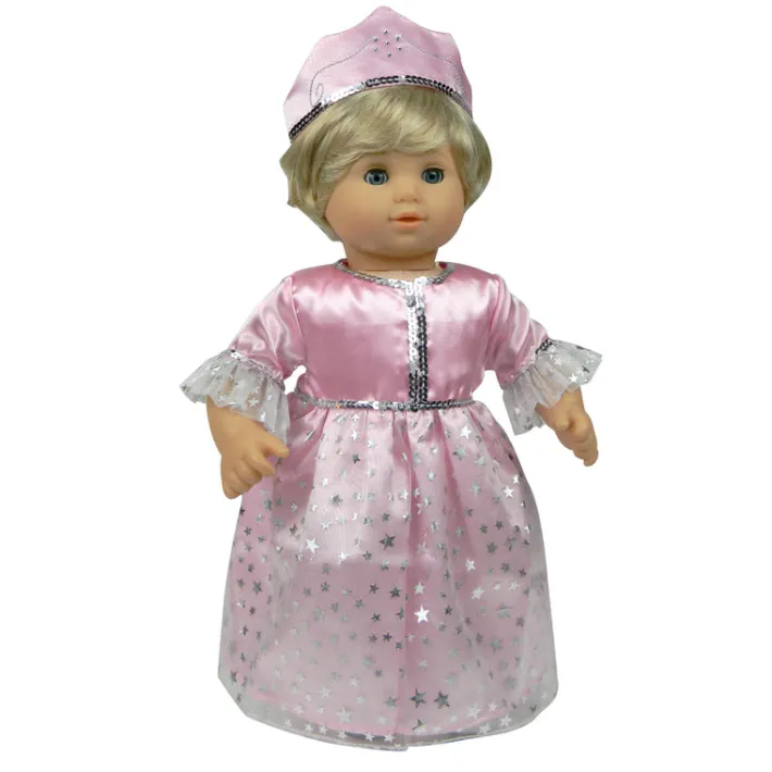 Kids Teamson Sophia’s Princess Dress & Matching Crown Costume Set for 15” Baby Dolls, Light Pink - FINAL SALE