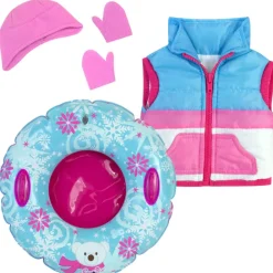 Kids Teamson Sophia’s Puffy Vest, Mittens, Hat and Inflatable Inner Tube for 18" Dolls, White/Pink/Blue