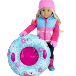 Kids Teamson Sophia’s Puffy Vest, Mittens, Hat and Inflatable Inner Tube for 18" Dolls, White/Pink/Blue