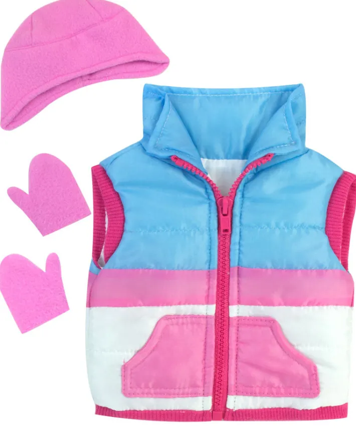Kids Teamson Sophia’s Puffy Vest, Mittens, Hat and Inflatable Inner Tube for 18" Dolls, White/Pink/Blue