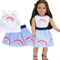 Kids Teamson Sophia's Rainbow Shirt and Striped High Waist Skirt for 18" Dolls, Multi- FINAL SALE