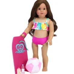 Kids Teamson Sophia’s Ruffle Bikini, Boogie Board, Beach Ball, Lotion and Water Bottle for 18" Dolls, Multi