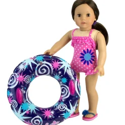 Kids Teamson Sophia’s Ruffle Polka Dot One-Piece Bathing Suit and Inflatable Inner Tube 18” Dolls, Hot Pink