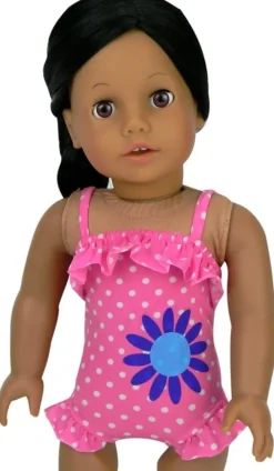 Kids Teamson Sophia’s Ruffle Polka Dot One-Piece Bathing Suit and Inflatable Inner Tube 18” Dolls, Hot Pink
