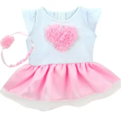 Kids Teamson Sophia's Ruffled Heart and Tulle Skirt Dress for 15" Baby Dolls, White/Pink- FINAL SALE