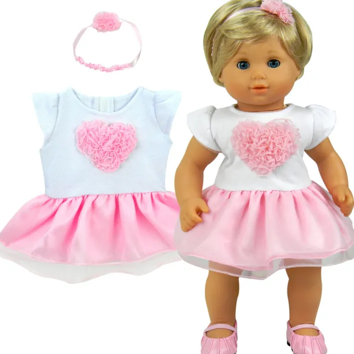 Kids Teamson Sophia's Ruffled Heart and Tulle Skirt Dress for 15" Baby Dolls, White/Pink- FINAL SALE