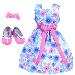 Kids Teamson Sophia's Satin Floral Dress and Shoes for 14.5