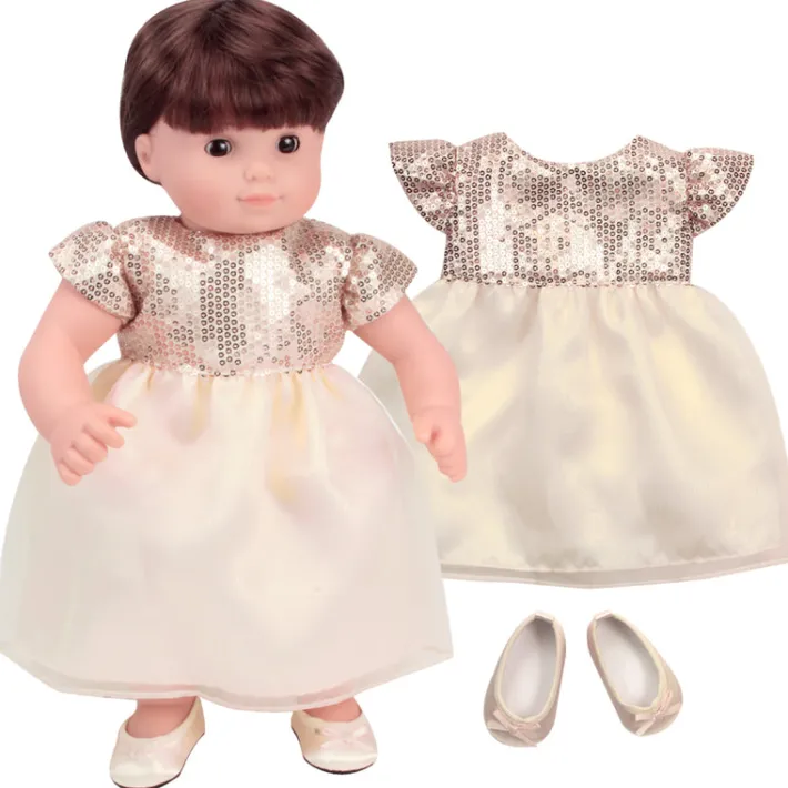 Kids Teamson Sophia’s Sequin and Organza Dress with Flats for 15” Baby Dolls, Champagne