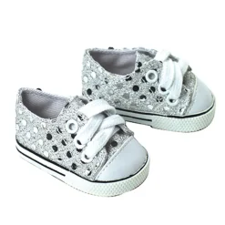 Kids Teamson Sophia's Sequin Canvas Sneakers with Laces for 18" Dolls, Silver