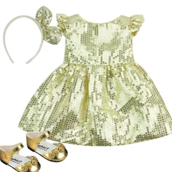 Kids Teamson Sophia's Sequin Party Dress, Headband and Dress Shoes for 18" Dolls, Gold- FINAL SALE