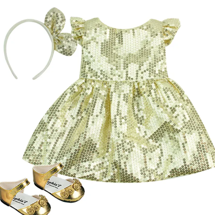 Kids Teamson Sophia's Sequin Party Dress, Headband and Dress Shoes for 18" Dolls, Gold- FINAL SALE