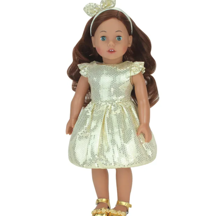 Kids Teamson Sophia's Sequin Party Dress, Headband and Dress Shoes for 18" Dolls, Gold- FINAL SALE