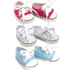 Kids Teamson Sophia's Set of 3 Canvas Tennis Shoes for 18" Dolls, Pink, White, and Blue