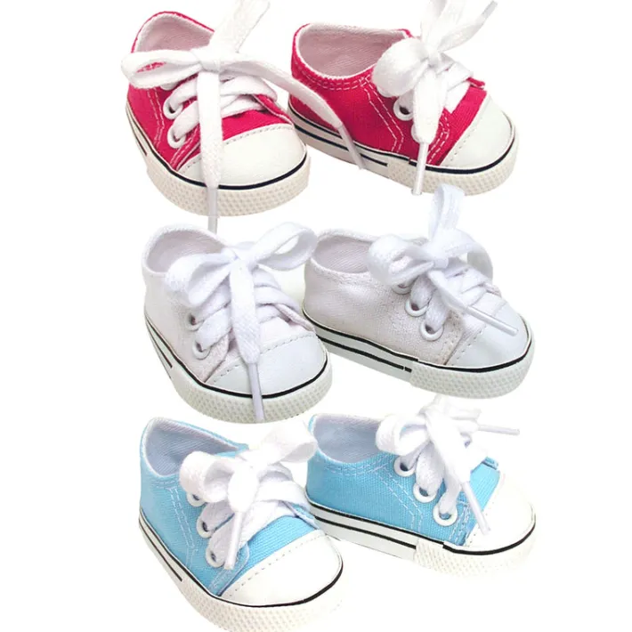 Kids Teamson Sophia's Set of 3 Canvas Tennis Shoes for 18" Dolls, Pink, White, and Blue