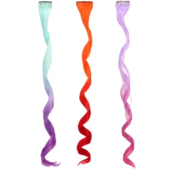 Kids Teamson Sophia’s Set of 3 Dress Up Fun Long Curly Colorful Ombre Rainbow Clip-In Hair Extensions for 18” Dolls, Aqua/Orange/Lavender