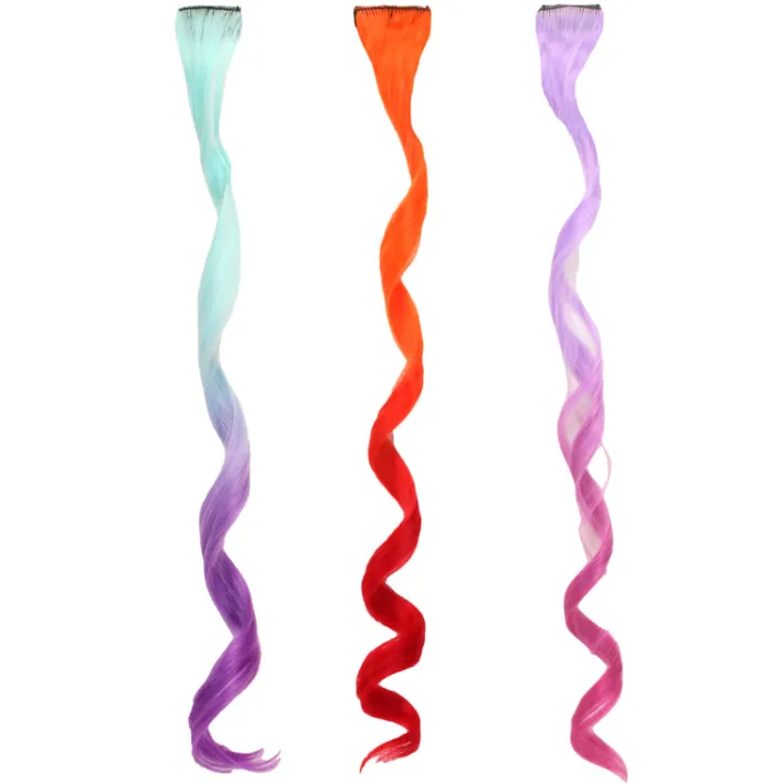 Kids Teamson Sophia’s Set of 3 Dress Up Fun Long Curly Colorful Ombre Rainbow Clip-In Hair Extensions for 18” Dolls, Aqua/Orange/Lavender