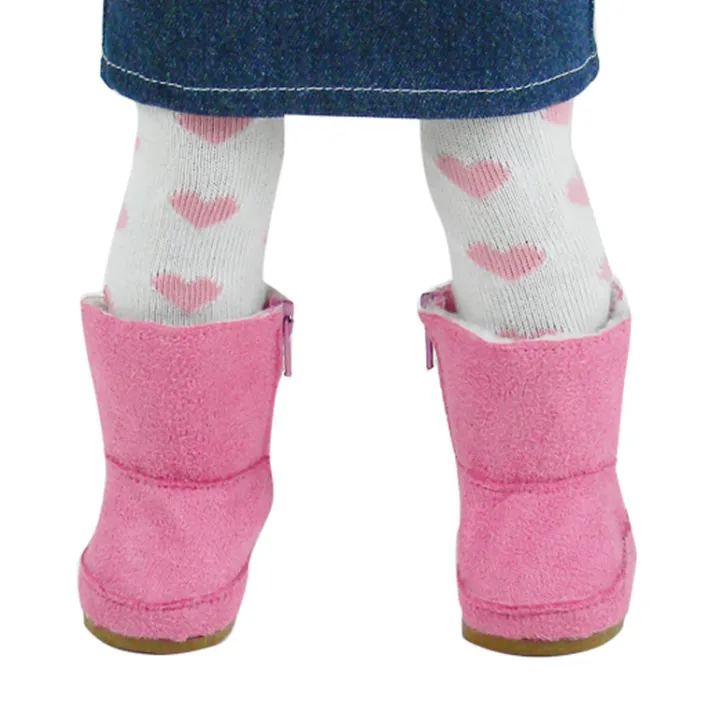 Kids Teamson Sophia’s Set of 2 Mini Ewe Boots with Fleece Lining for 18” Dolls, Pink and Gray