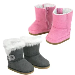 Kids Teamson Sophia’s Set of 2 Mini Ewe Boots with Fleece Lining for 18” Dolls, Pink and Gray