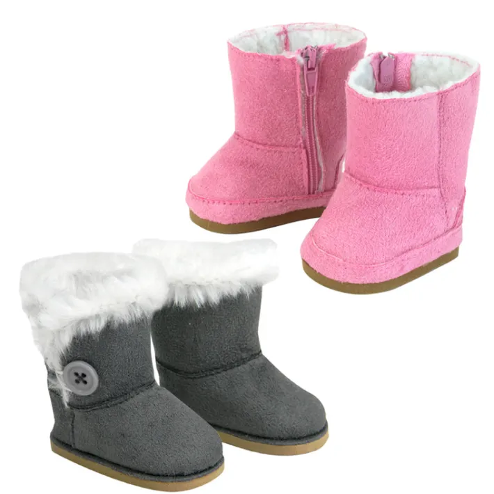 Kids Teamson Sophia’s Set of 2 Mini Ewe Boots with Fleece Lining for 18” Dolls, Pink and Gray