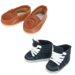 Kids Teamson Sophia's Set of Brown Loafters and Navy Canvas Sneakers with Laces for 18" Dolls- FINAL SALE