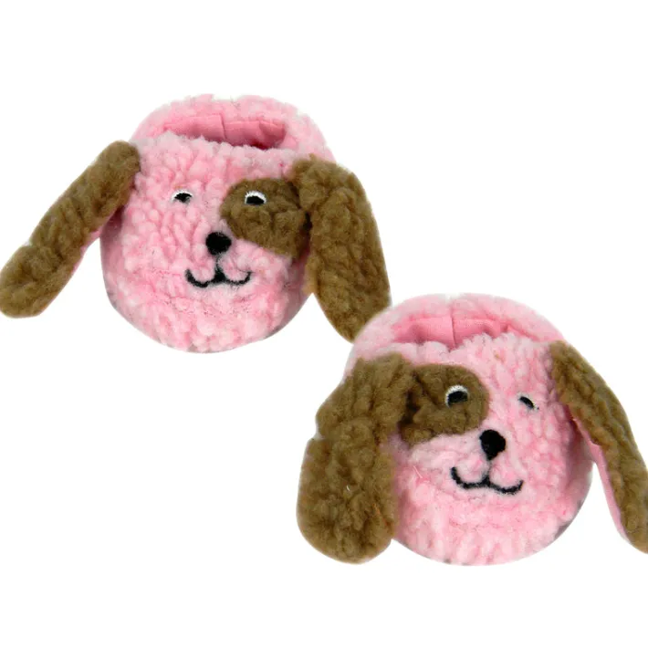 Kids Teamson Sophia's Sherpa Puppy Dog Face Slippers for 18" Dolls, Pink/Brown