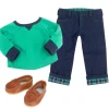 Kids Teamson Sophia’s Shirt, Jeans, and Penny Loafers Set for 18" Boy Dolls, Multi