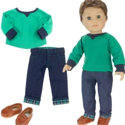 Kids Teamson Sophia’s Shirt, Jeans, and Penny Loafers Set for 18" Boy Dolls, Multi