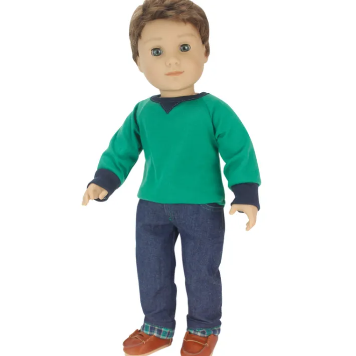 Kids Teamson Sophia’s Shirt, Jeans, and Penny Loafers Set for 18" Boy Dolls, Multi