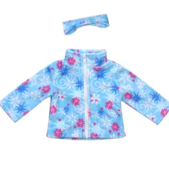 Kids Teamson Sophia's Snowflake Print Fleece Zip-Up Jacket & Matching Earmuffs for 18" Dolls, Light Blue- FINAL SALE