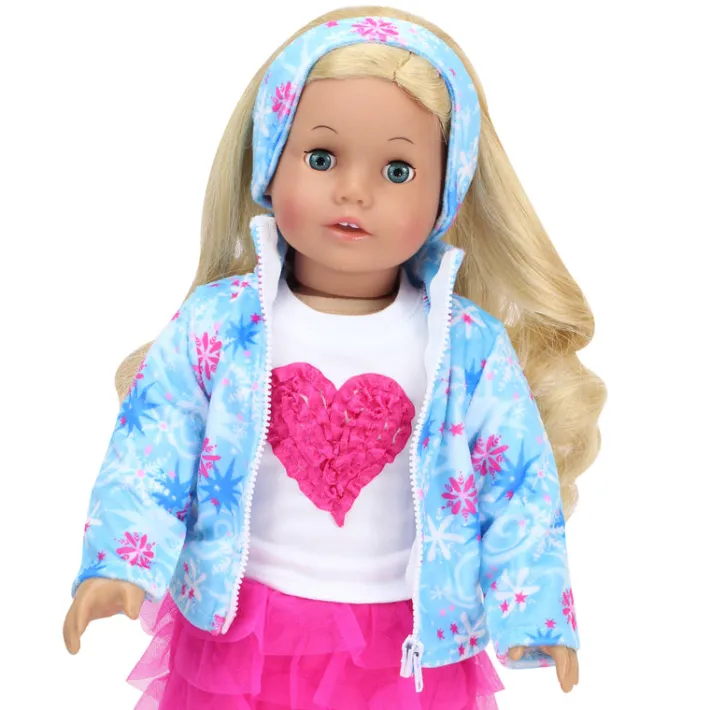 Kids Teamson Sophia's Snowflake Print Fleece Zip-Up Jacket & Matching Earmuffs for 18" Dolls, Light Blue- FINAL SALE