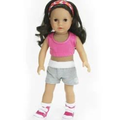 Kids Teamson Sophia's Sports Bra and Shorts, Socks, and High-Top Sneakers for 18" Dolls, Pink/Gray/White- FINAL SALE