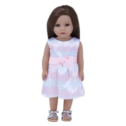 Kids Teamson Sophia's Stripe Satin Party Dress with Silver Sandals for 18