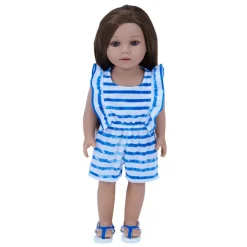 Kids Teamson Sophia's Striped Ruffled Romper and Sandals for 18" Dolls, Blue/White- FINAL SALE