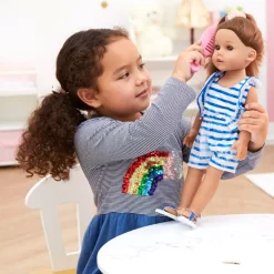 Kids Teamson Sophia's Striped Ruffled Romper and Sandals for 18