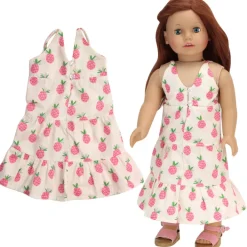 Kids Teamson Sophia's Tiered Maxi Dress with Pink Pineapple Print for 18" Dolls, Ivory- FINAL SALE