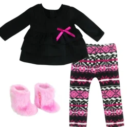 Kids Teamson Sophia's Tunic, Ikat Print Leggings, and Faux Fur Boots for 18