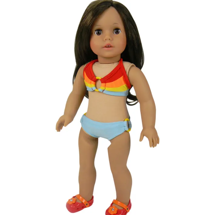 Kids Teamson Sophia’s Two-Piece Bikini & Matching Circle Skirt Cover-Up Summer Swim Bathing Suit Outfit for 18” Dolls, Rainbow