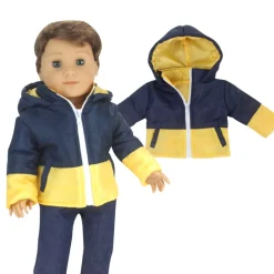 Kids Teamson Sophia's Two-Tone Quilted Jacket with Hood for 18" Dolls, Navy/Yellow