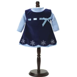 Kids Teamson Sophia's Velour Dress with Long Sleeve Striped Tee for 15" Baby Dolls, Navy/Blue- FINAL SALE