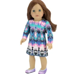 Kids Teamson Sophia’s Watercolor Ikat Print Jersey Dress with Pink Rhinestone Pendant for 18” Dolls, Multi