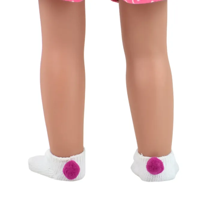 Kids Teamson Sophia's White Ankle Socks with Hot Pink Pom-Poms for 18" Dolls- FINAL SALE