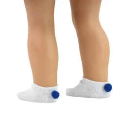 Kids Teamson Sophia's White Ankle Socks with Navy Pom-Poms for 18" Dolls- FINAL SALE
