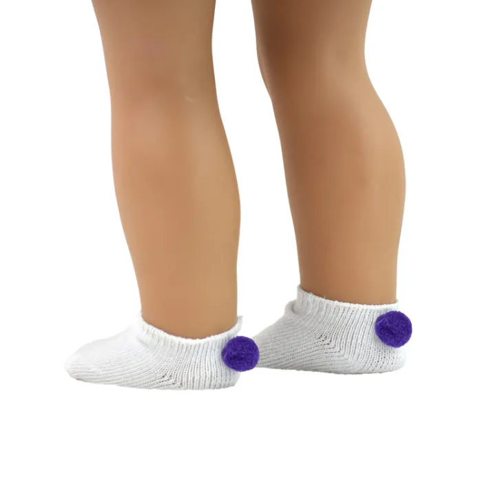 Kids Teamson Sophia's White Ankle Socks with Purple Pom-Poms for 18" Dolls- FINAL SALE